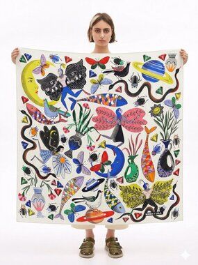 Bimba y Lola Botanical Scarf Anthropologie Floral Square Silk Blend Spain Multic